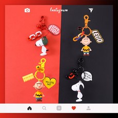 보보# 스누피 찰리 캐릭터 키링 에어팟 키링 악세사리 열쇠고리, 옐로링 찰리