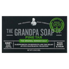 The Grandpa Soap Co. (더 그랜파 솝) 페이스 바디 헤어 바 비누 파인 타르 3.25 oz(92 g), 92.14 g