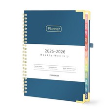 Forvencer 아카데믹 플래너 2025-2026 하드커버 주간 및 월간 캘린더 플래너 2025년 7월 - 2026년 6월 15.2 x 20.3cm(6 8인치) 탭이, 네이비 블루