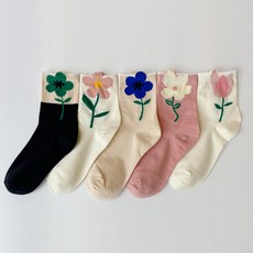 [5개] 러블리 플라워 포인트 중목 패션양말 _23_SK_002