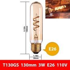 E14 E27 LED 전구 220V 빈티지 에디슨 필라멘트 라이트 앰플 조명 촛불 튜브 용암 램프 샹들리에 교체 홈 장식, T130GS 3W E26 110V, 1pcs_Warm White | Amber Glass