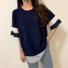 더나눔 배색 플리츠 DBS5146 004 쉬폰티 롱 가디건