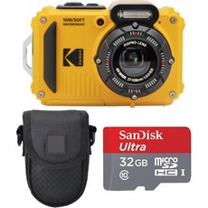 PHOTO4LESS 코닥 PIXPRO WPZ2 디지털카메라 + 블랙포인트&샷케이스 32GB 마이크로SDHC카드 (블루), 노란 색 미국직구