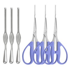 게가위 게포크 세트 (게가위 C타입 블루 3개 + 게포크 B타입 대형 실버 3개) 게살 대게 꽃게 랍스터 스텐 주방 가위 포크, 1개