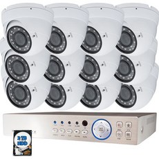  Evertech 12 카메라 감시 CCTV 시스템 HD 1080p Varifocal Lens Night Vision 금속 내후성 16 채널 비디오 레코더 2TB 하드 드라이브 