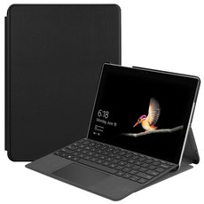 MS 서피스고4 3 2 1 Surface GO 플립 북커버 케이스, 블랙(액정강화유리 포함)