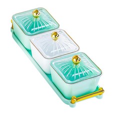 GHSHOP 커버와 손잡이가 있는 분할 서빙 플래터 스낵 서빙 트레이 스낵 디저트용 탈착식 말린 과일 스낵 서빙 플레이트, 3개의 구획, PP, 녹색 흰색, 1개