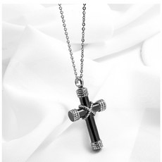 동물 장례 거치대 목걸이 상자 애완 화장 유골용 항아리 기념 쥬얼리 펜던트, Black cross