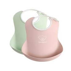 베이비뵨 베이비 빕 턱받이 2p, 파우더 그린, 핑크, 1세트
