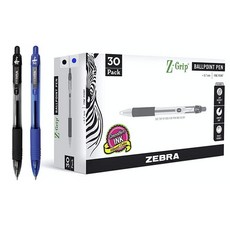 Zebra Pen Z-Grip 접이식 볼펜 파인 포인트 0.7mm 블랙/블루 30팩 25030, Assorted_0.7mm, Assorted