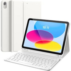 CHESONA 키보드 케이스 for iPad 10세대 10.9인치 - 2022 탈착식 블루투스 스탠드 폴리오 커버 펜슬 홀더 뉴 충전식 화이트