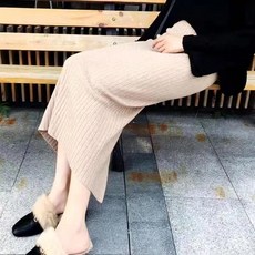 jjstyle / 6180 뒤트임 골지 니트 스커트