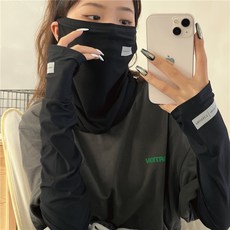 BITERE 남녀공용 실외 여름팔토시 자외선차단 손등가리개 헐렁한 쿨토시 마스크, 까만색+마스크, 1개