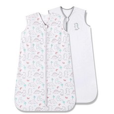 TILLYOU Sleep Sack 6-12개월 - 0.5 TOG 아기 웨어러블 담요 양방향 지퍼 매우 부드러운 면 민소매 침낭 2팩 그레이 그로운, 공룡