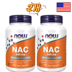 나우푸드 글루타치온 증가 NAC영양제 활성산소제거 효능 600mg [미국산], 2개, 250캡슐