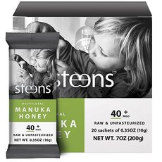 Steens 마누카 꿀 - MGO 40+ 100% 순수 & 생 | 인증된 뉴질랜드에서 병 포장 및 밀봉 (MGO 40+ 9.9g(0.35oz) 패킷 20개), 200g, 1개