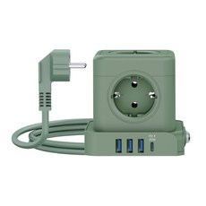 일렉온 큐브 멀티탭 5구 멀티콘센트 USB C PD 고속충전 절전스위치 리드선 ECU-513, 1개, 그린, 1.8m