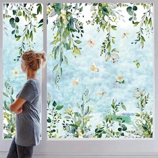 JarThenaAMCS Spring Summer Flowers Window Clings Extra Large Eucalyptus Leaves Stickers Greenery P, JarThenaAMCS Spring Summer Flo