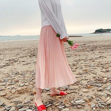 오키진 여성 청순 여신 플리츠 롱 스커트
