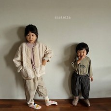 스엔스텔라 딘딘 팬츠 아동 체크 나들이 밴딩 바지