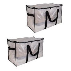 Organize It All 접이식 튼튼한 보관 가방 | 2팩 | XL 투명 가방 | 최대 90.7kg(200파운드)까지 보관 | 지퍼 잠금 | 라벨 디스플레이 포켓 | 치수 길이, 2개, 1개입