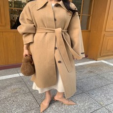 울90 여성 빅카라 울 핸드메이드 롱 코트