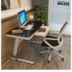 BALZAC 1인용 서재 컴퓨터책상 강화유리 책상겸테이블, 블랙강화유리+화이트