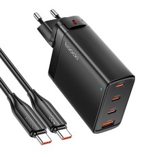 Toocki 4포트 PD 100W C타입 GaN 초고속 충전기 한국 플러그 충전케이블 포함, 블랙, 1세트