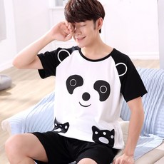블루썬 순면커플잠옷 커플파자마 여성 여름반팔 코튼 풀패딩 애니메이션 큐트 실내복