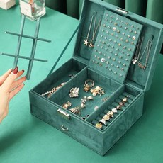 캐주얼용품 AliExpress Collection 남녀공용 더블 보관함 럭셔리 빈티지 스타일 쥬얼리 공간 대용량 고급 소프트 다크 그린 벨벳 품질 1 개, Blackish green, [01] Blackish green