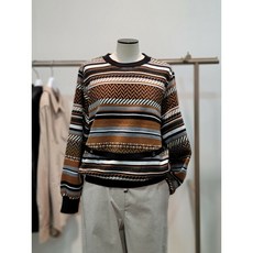 막스카라 MARIO패턴 믹스 라운드 풀오버 니트 M23QKR408