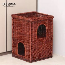 펫보너스 100% 수제제작 프리미엄 고양이 라탄 숨숨집, 다크 브라운, 1개