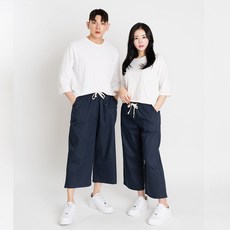 파쿠 스판 와이드 바지 밴딩 빅사이즈 면 크롭 팬츠