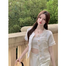 트위드가디건핑크잔향기코트여추동2020트위드풍