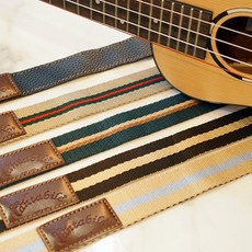 칸타빌레 Cantabile 3Color Lather Ukulele Strap 삼색 웨빙 소가죽 우쿨렐레 스트랩 멜빵, 브라운（면웨빙&가죽）