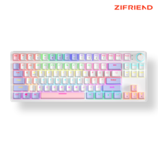 ZIFRIEND ZA87 LED 예쁜 5핀 유선 게이밍 기계식 키보드 커스텀 노브 레인보우 무빙 RGB 핫스왑 황축 저소음 이중 흡음재 공장 윤활 위성축 87키, 화이트 퍼플-5핀 - zidooz9x