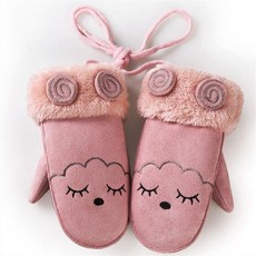 어린이 겨울 따뜻한 장갑 어린이 thicken snow mittens 귀여운 로프 전체 손가락 장갑 소년 소녀를위한 스웨이드 패브릭 장갑|남성용 장갑|, 1개(A5), 베이지(A5)