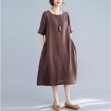 닥스키즈 루즈핏 면마 미디 원피스 라운드 반팔 원피스