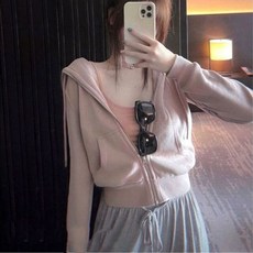여성용 슬림 솔리드 크롭 레저 후드티 시크한 봄 스트리트웨어 대학생 빈티지 미국 트렌디 하라주쿠 심플 집업
