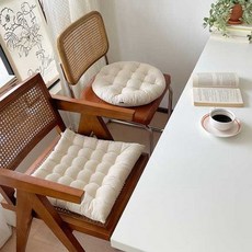 살림일기 린넨 원형 사각 의자 방석 솜포함