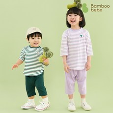 [밤부베베] 스트라이프 브로컬리 7부 상하복(6~60개월), 100호(18~24개월), 줄넘기 퍼플