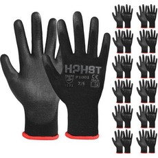 안전 장갑 작업용 산업 택배 PU 코팅 12쌍 정비공 폴리우레탄 매끄러운 니트, X-Large (Pack of 12)_Black