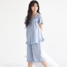 메이플라워 블루퓨어 반팔 순면 여성 빅사이즈 잠옷 홈웨어 세트