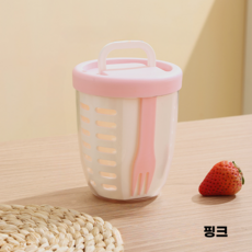 비블로아 1단 다이어트 런치팟 샐러드통 과일팟 후르츠팟 포크세트, 1개, 핑크