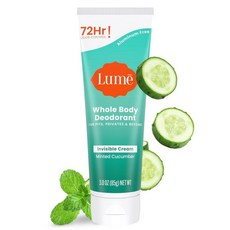 Lume 루메 전신 데오도란트 보이지 않는 크림 튜브 72시간 냄새 조절 알루미늄 프리 베이킹 소다 스킨 세이프 3.0온스토스트 코코넛, 1개