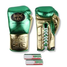 NoBoxingNoLife 소가죽 복싱 글러브 킥복싱 무에타이 격투기 권투 장갑, 8온스, 그린+골드