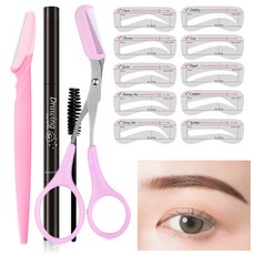 메이크업 눈썹 트리머 보드 세트 스테인레스 스틸 가위 블랙 펜슬 제품 14, Dark Brown Set