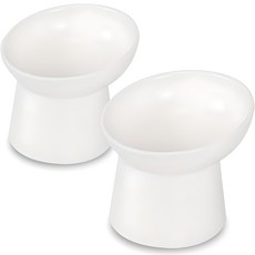 MONAGIO 寵物斜圓形陶瓷高架碗組, 2入, 白色