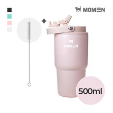 모멘 스트로우 텀블러 500ml 800ml 빨대텀블러 빨대내장형뚜껑 보온 보냉 이중진공, 핑크, 1개 핑크, 1개
