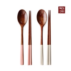 딱다구리 나무수저 연화수 파스텔 옻칠수저세트, 1개, 수저2인세트, 핑크+크림